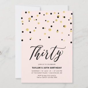 Invitation Pink & Gold Simple Trente fête d'anniversaire