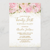 Pink Gold Sparkle Rose 21ème anniversaire Invitati