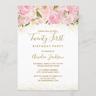 Invitation Pink Gold Sparkle Rose 21ème anniversaire Invitati
