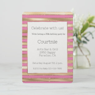 Invitation Pink Gold Stripes Anniversaire