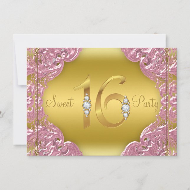 Invitation Pink Gold Sweet 16 Party (Devant)