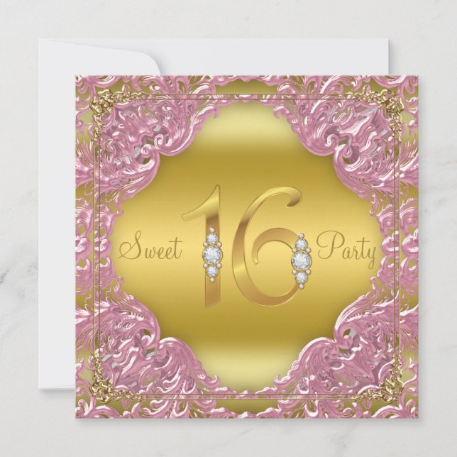 Invitation Pink Gold Swirl Fancy Sweet 16 Party (Devant)