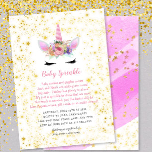 Invitation Pink Gold Unicorn Baby Sprinkl