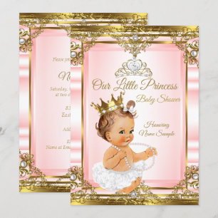 Invitation Pink Gold White Pearl Princess Baby shower Lumière
