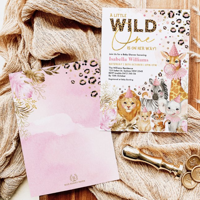 Invitation Pink Gold Wild Party Animaux Jungle Baby shower (Créateur téléchargé)