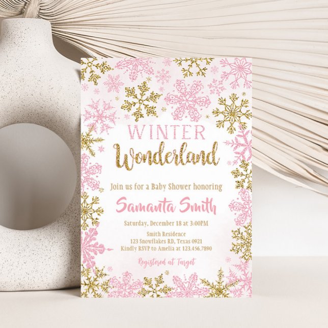 Invitation Pink Gold Winter Wonderland Baby shower (Pink Gold Winter Wonderland Baby Shower Invitation)