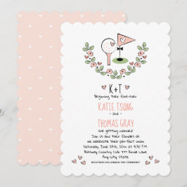 Invitation Pink Golf à thème Floral et Coeurs Mariage