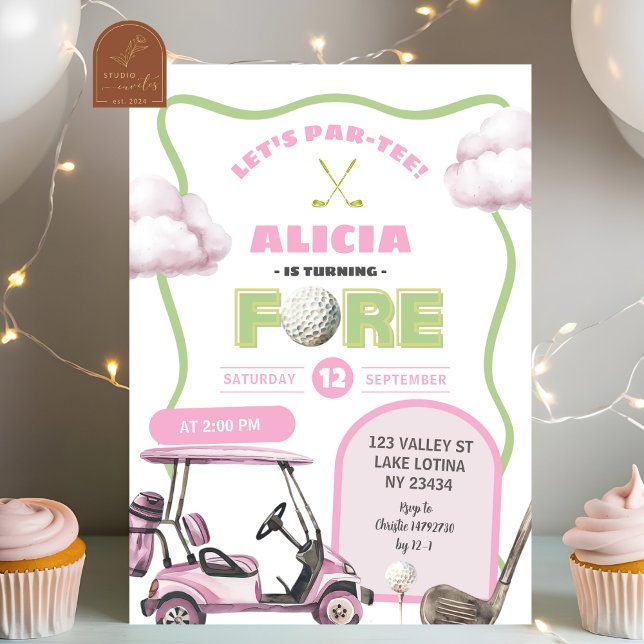 Invitation Pink Golf Kid's Fore Birthday (Créateur téléchargé)
