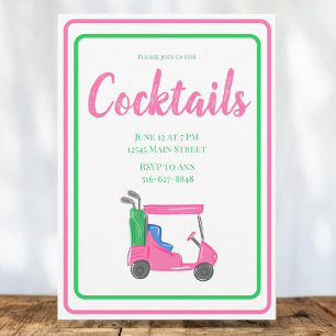 Invitation Pink Golf Panier Cocktail Party PInk Bordure verte