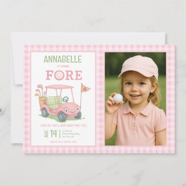 Invitation Pink Golfing 4th Birthday Photo (Devant)