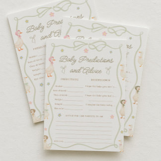 Invitation Pink Goose Baby Shower Baby Predictions Game Card