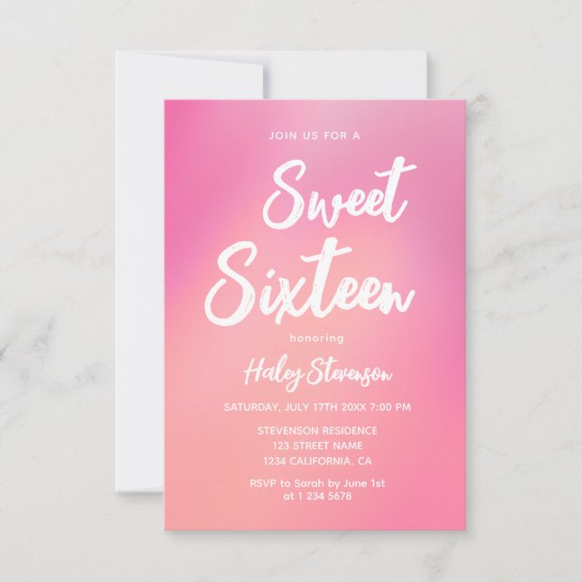 Invitation Pink Gradient Moderne tendance Sweet 16 Anniversai (Devant)
