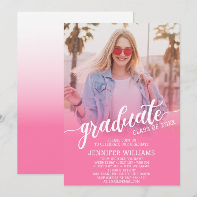 Invitation Pink Graduate Photo Grad Party (Devant / Derrière)