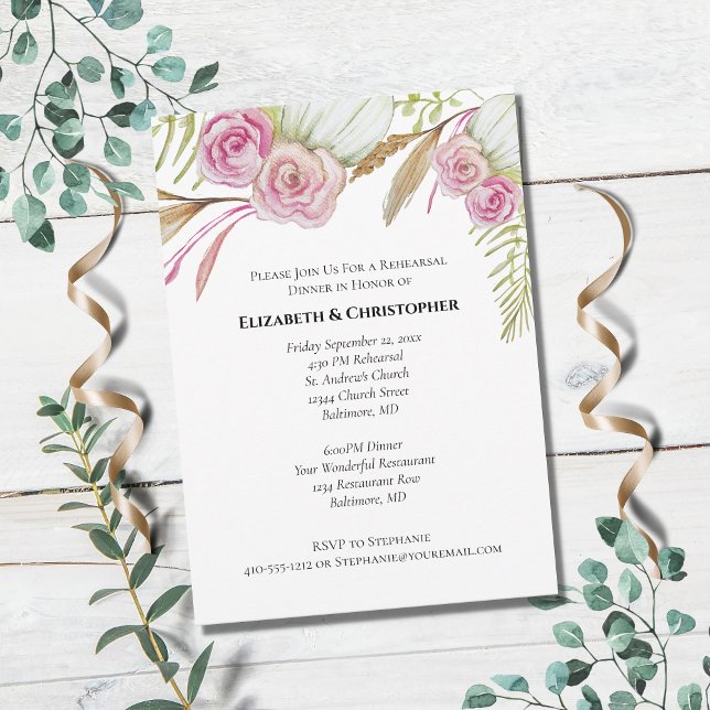 Invitation Pink Green Floral Botanique Mariage répétition Inv (Créateur téléchargé)