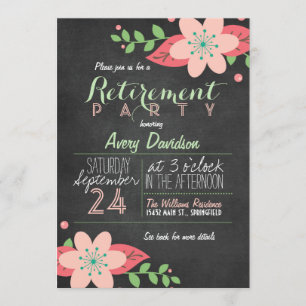 Invitation Pink & Green Floral Chalkboard Retraite Party