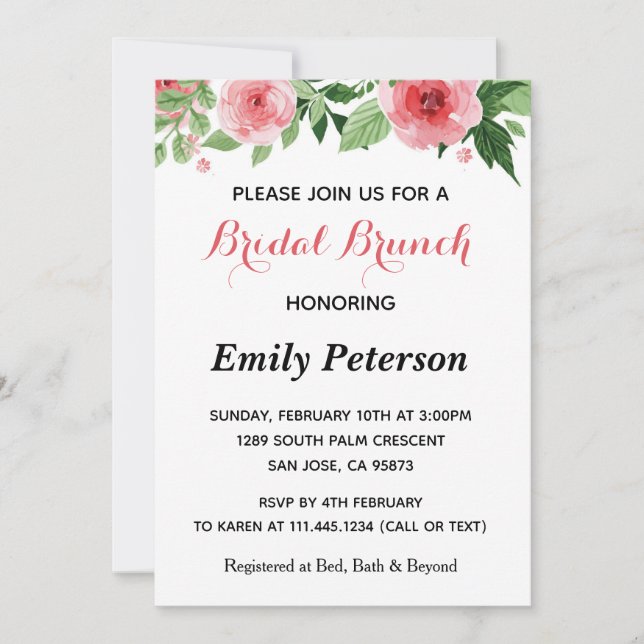 Invitation Pink Green Floral Douche nuptiale (Devant)