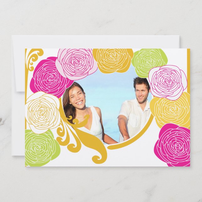 Invitation Pink Green Jaune photo Floral ModernTypographie (Dos)