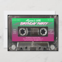 Pink Green Retro 80s Neon Cassette Anniversaire