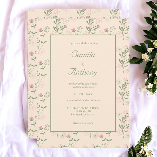 Invitation Pink Green Retro Y2K les années 70 Fleur Motif (Zazzle Pink Green Retro Y2K 70s Flower Pattern Invitation)