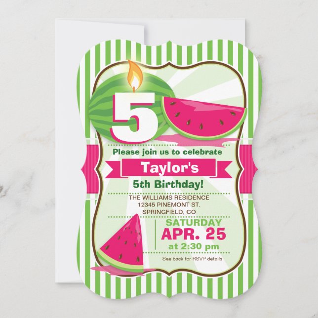 Invitation Pink & Green Watermelon, fête d'anniversaire pour  (Devant)