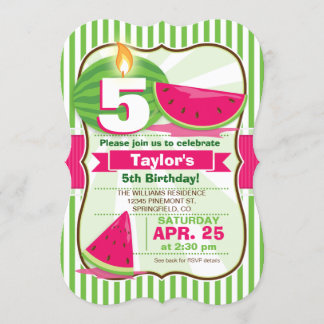 Invitation Pink & Green Watermelon, fête d'anniversaire pour 