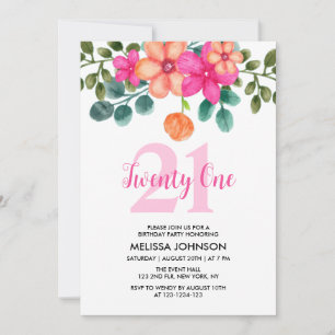 Invitation Pink Greenery Flower 21e anniversaire
