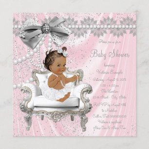 Invitation Pink Grey Pearl Chaire Ethnic Girl Baby shower