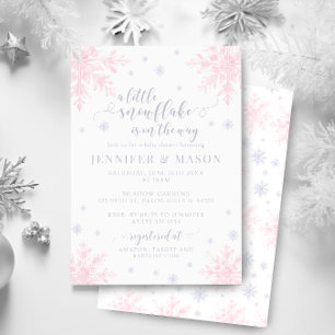 Invitation Pink Grey Petit Flocon de neige hiver Baby girl do