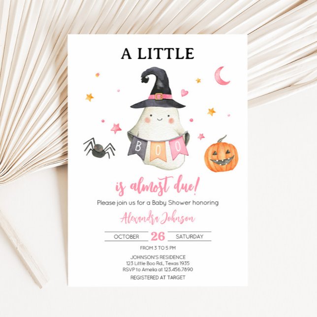 Invitation Pink Halloween Ghost Little Boo Baby shower (Halloween Baby Shower Invitation
)