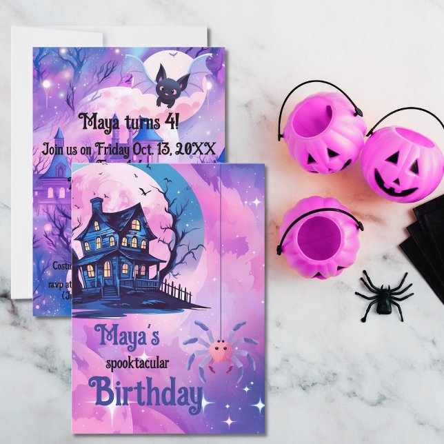Invitation Pink Halloween Spider mansion éffrayante 4e annive (Have a pink and spooky birthday bash)