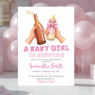 Invitation Pink Hand Drawn Minimalist A baby girl is brewing