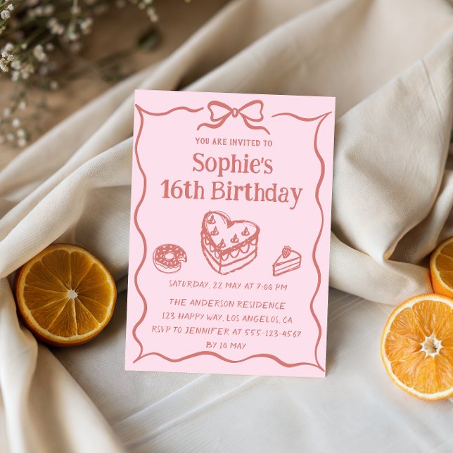 Invitation Pink Hand-Drawn Sweets Sweet 16 Birthday  (Créateur téléchargé)