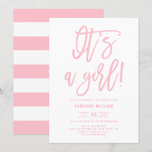Invitation Pink Hand Lettered C'est un Baby shower de fille