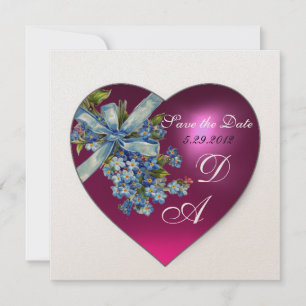 Invitation PINK HEART FORGET ME NOT MONOGRAM Blanc Champagne