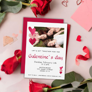 Invitation Pink Heart Friend Photo Galentine`s Day