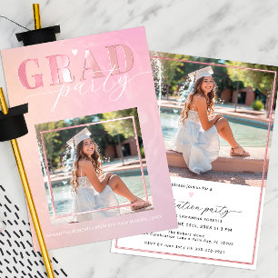 Invitation Pink Heart Script High School Graduation Party