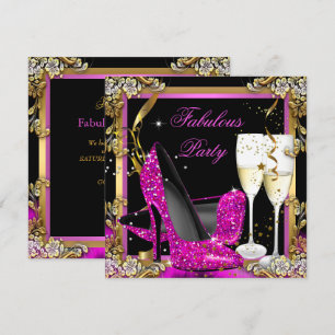 Invitation Pink Heels Gold Black Fabrique Champagne Party