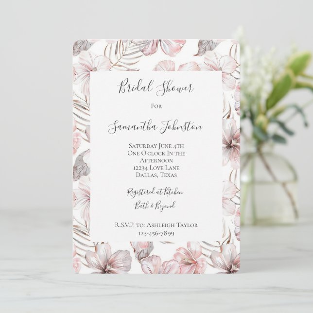 Invitation Pink Hibiscus Flowers Bridal Shower (Debout devant)