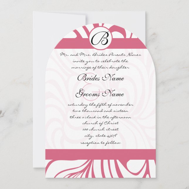 Invitation Pink Honeysuckle Funky Swirls Wedding Invite (Devant)