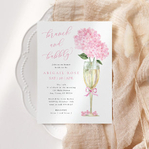 Invitation Pink Hydrangea Brunch et Bubbly Gold Champagne