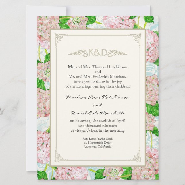 Invitation Pink Hydrangea dentelle Floral Formal Élégant Mari (Devant)