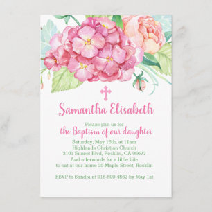 Invitation Pink hydrangea & peony Girl Baptism