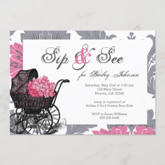 Invitation Pink hydrangea Sip et voir l'invitation baby showe