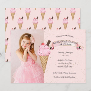 Invitation Pink Ice Cream Cone Anniversaire Photo