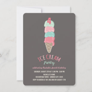 Invitation Pink Ice Cream Cone Girl 4e anniversaire Invitatio