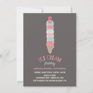 Invitation Pink Ice Cream Cone Girl 6e anniversaire Invitatio