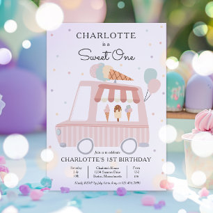 Invitation Pink Ice Cream Truck Sweet Un 1er anniversaire fêt