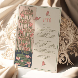 Invitation Pink Info Card Dragonflies Art Nouveau Mariage