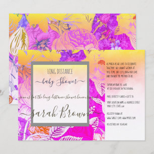 INVITATION PINK & JAUNE BABY SHOWER VINTAGE LONG DISTANCE