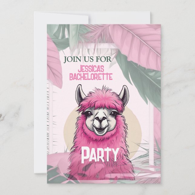 Invitation Pink Joyeux Lama souriant (Devant)